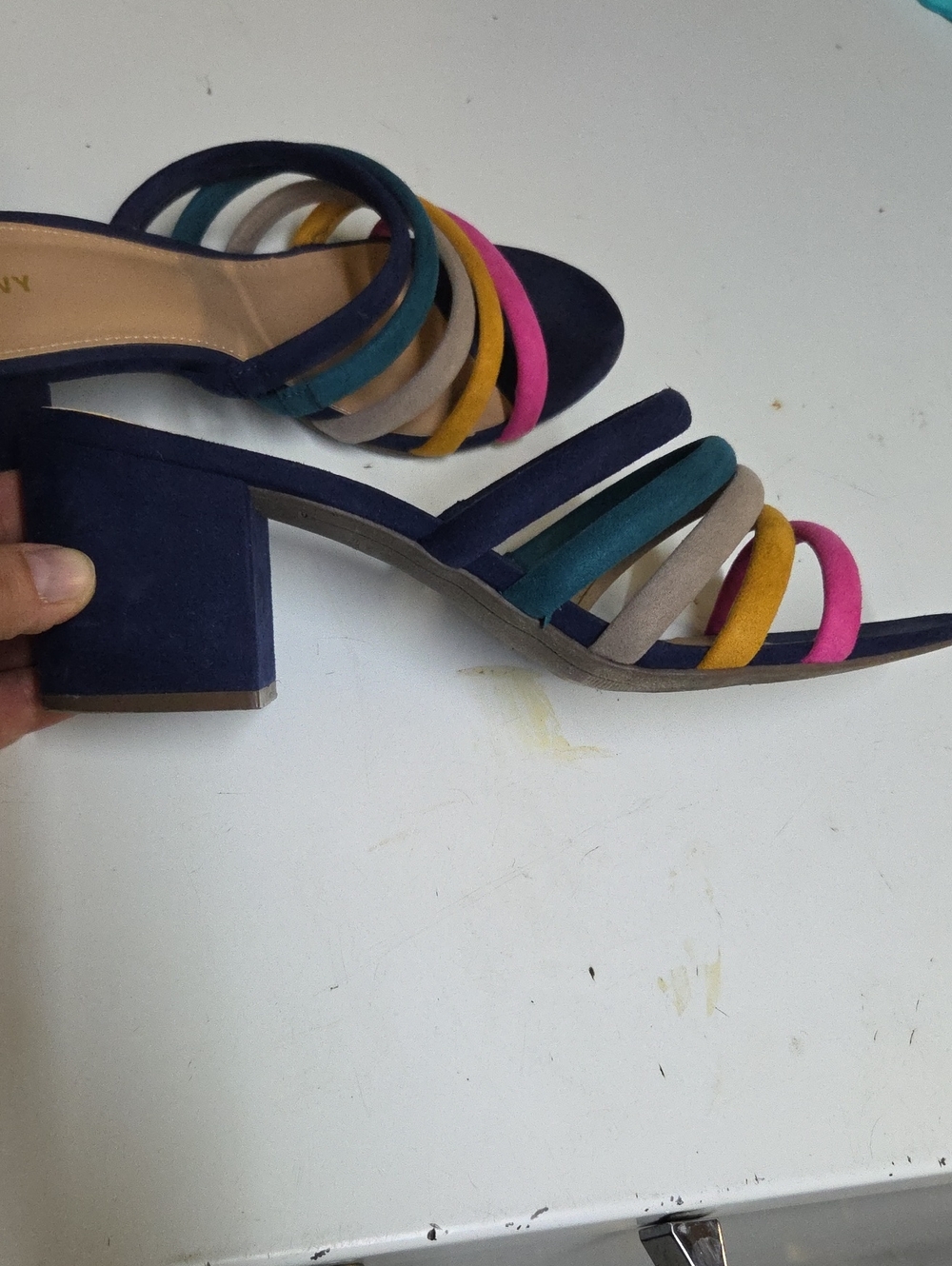 Sz 9 Old Navy Multicolor Strappy Block Heel Sandals - Navy,Pink, Mustard, Teal - Picture 3 of 6